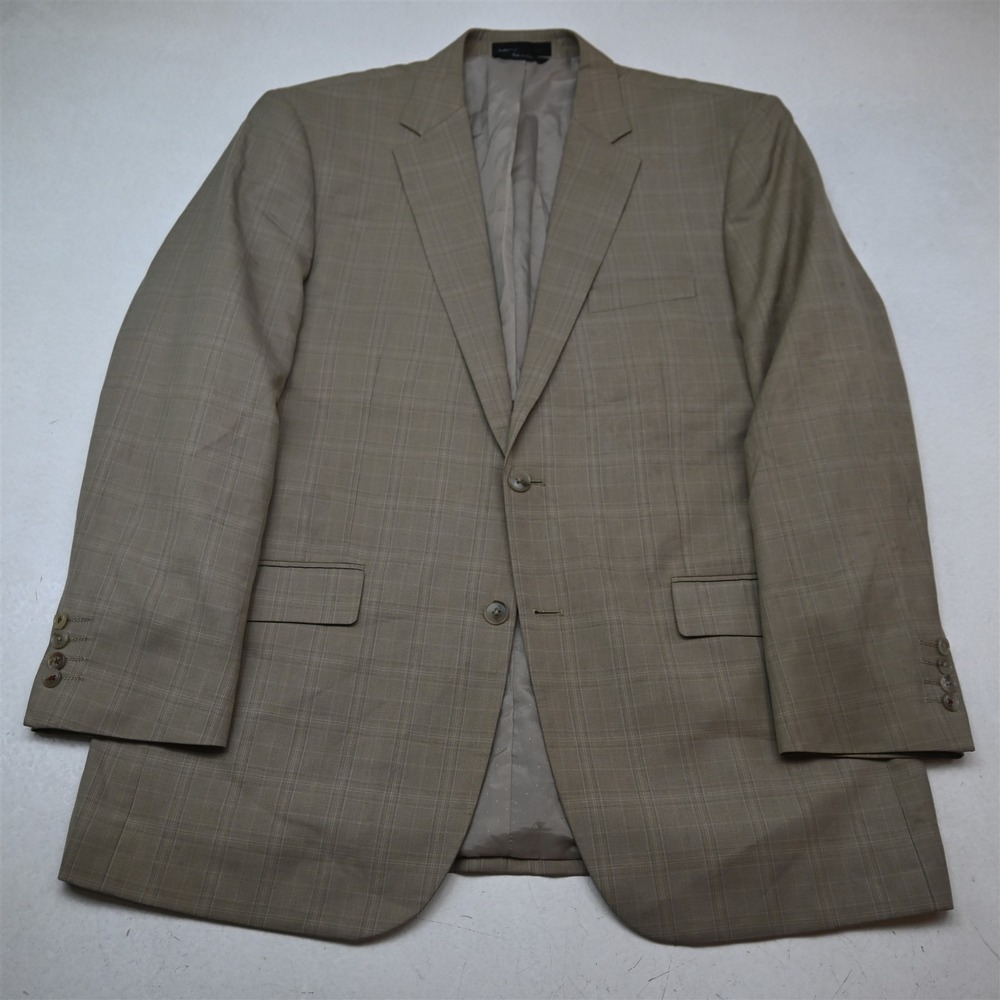 Fubu 44R Tan Khaki Brown Windowpane Check Mens Blazer Suit Jacket Sport Coat